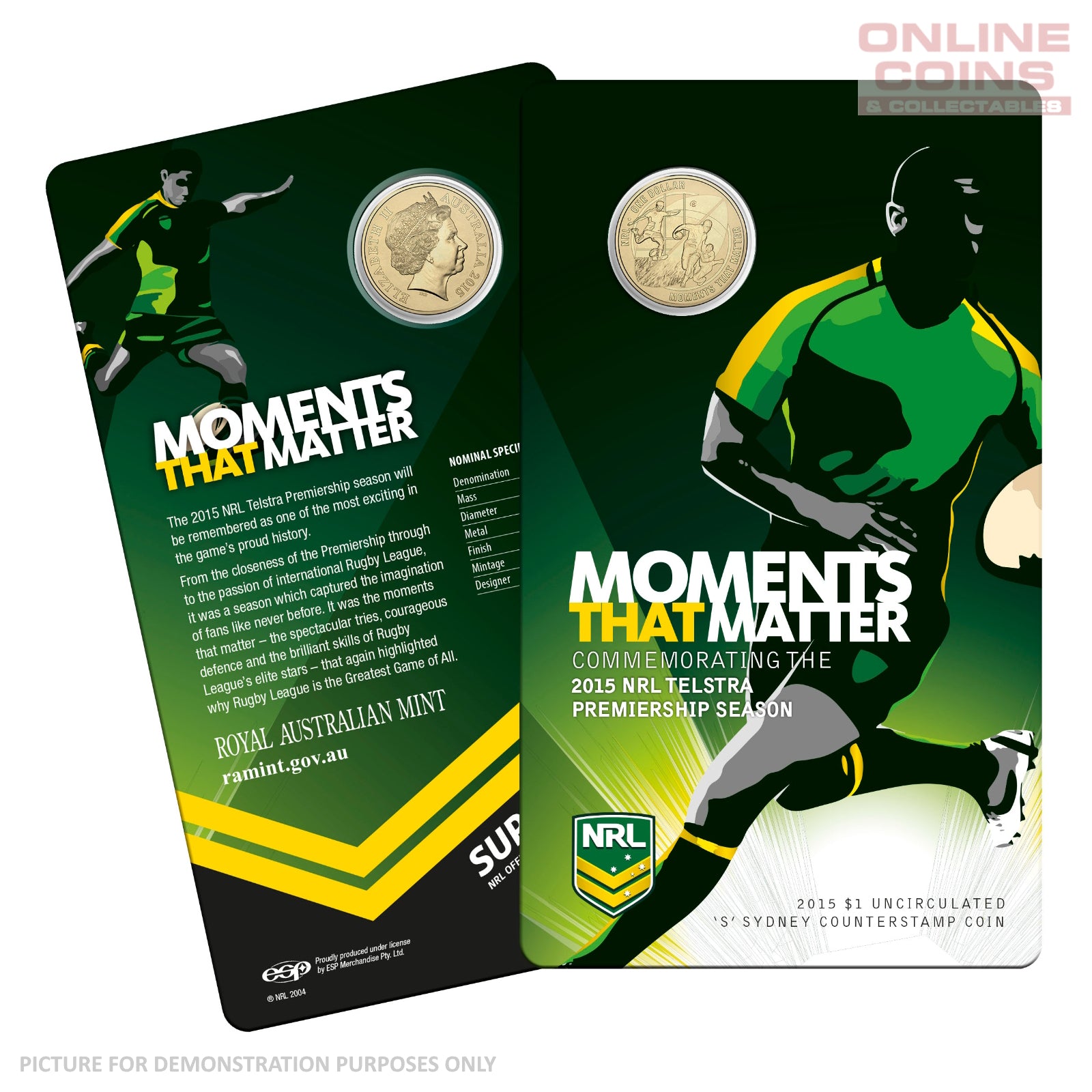 2015 $2 'S' Counterstamp Uncirculated Carded Coin - NRL Premiership Coin